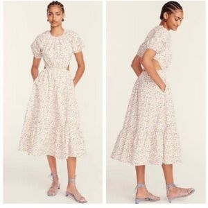 NWT J. Crew Eden Cotton Poplin Side Cut Out Meadow Florals Midi Dress Size 10
